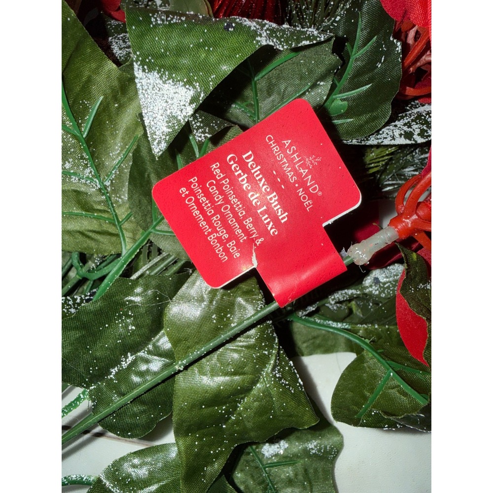 Ashland Christmas Deluxe Bush Red Poinsettia Berry Candy Ornament Floral Pick - Picture 5 of 6